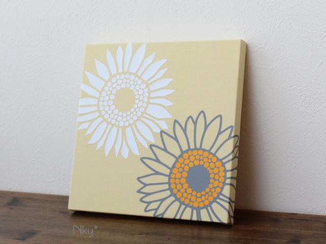 ひまわり2のファブリックパネル M-305◆たまご/白-灰-橙